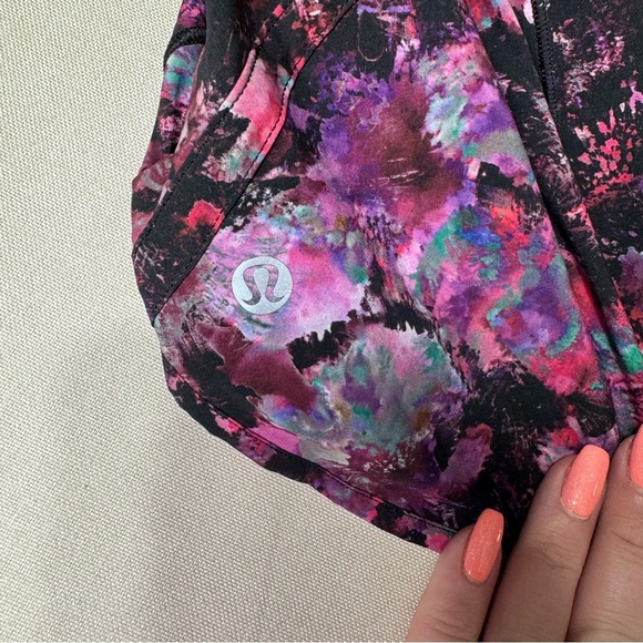 Lululemon Track That High Rise Athletic Shorts Pink Fluoro Floral Multi 12 - Picture 9 of 10